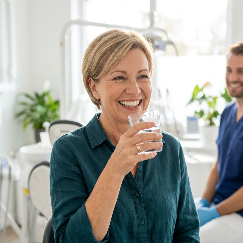 Happy patient smiling after successful dental implant surgery