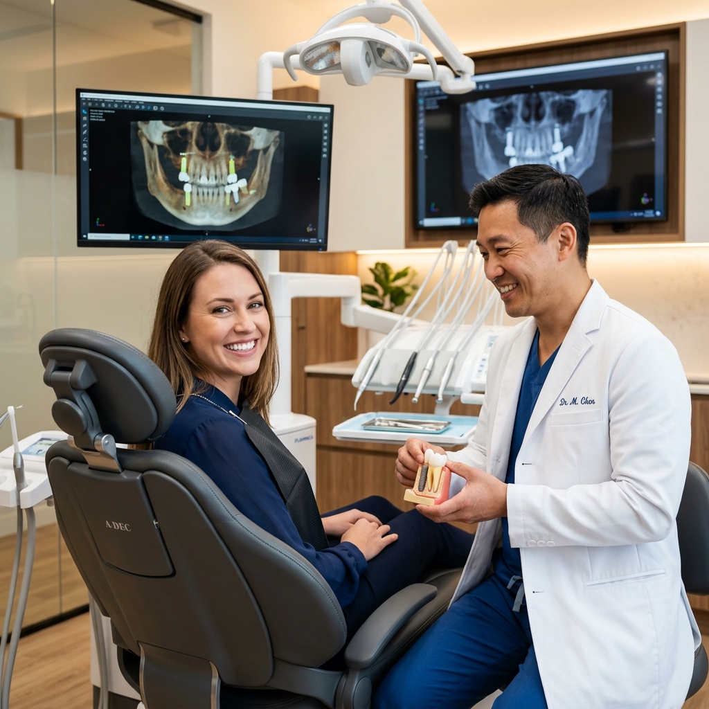 Adult patient having a dental implant consultation with English-speaking dentist in District 1 Ho Chi Minh City