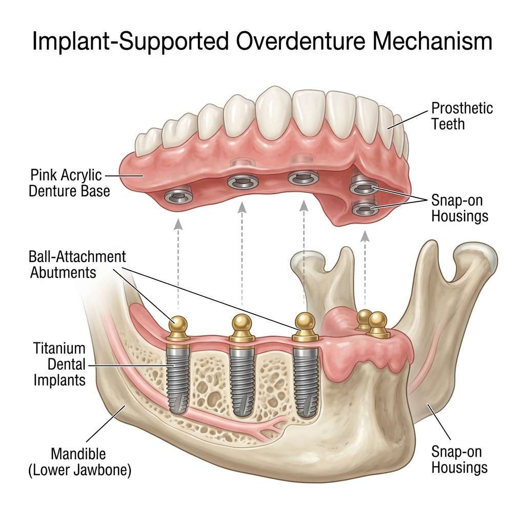 Snap-on implant overdenture