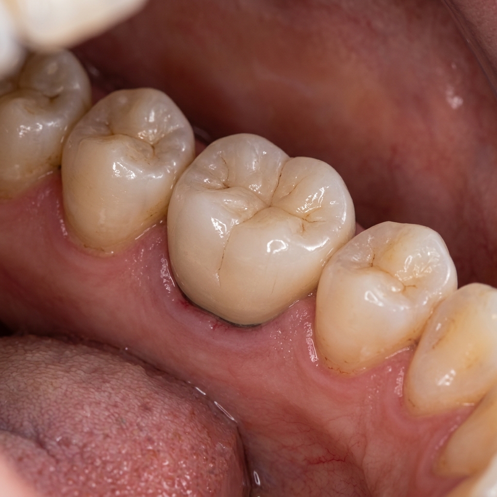 Close-up of a single dental implant crown