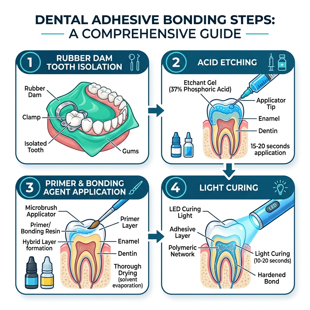 Detailed illustration of bonding protocol under rubber dam isolation