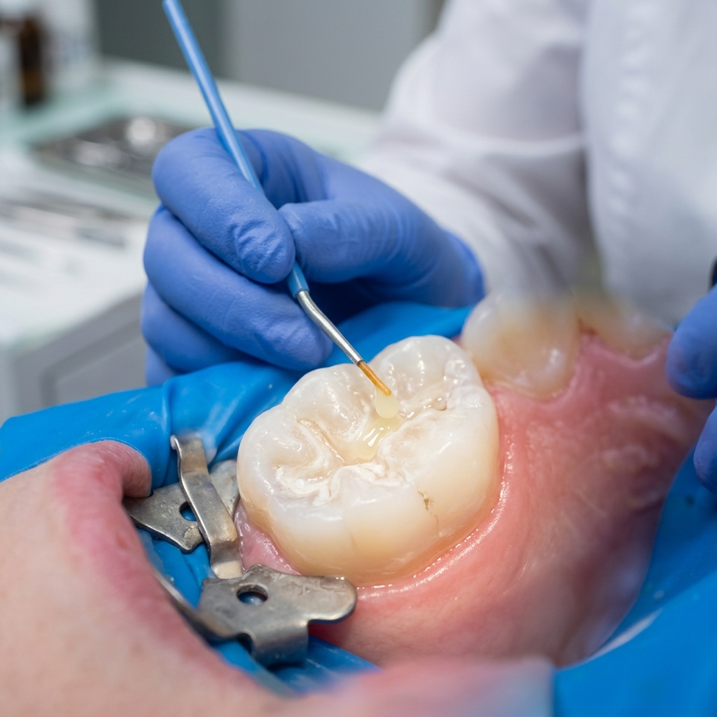 Dental sealant applied to child's molar