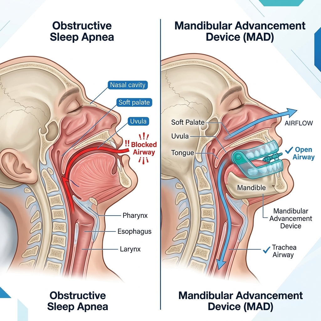 Obstructive Sleep Apnea airway comparison diagram