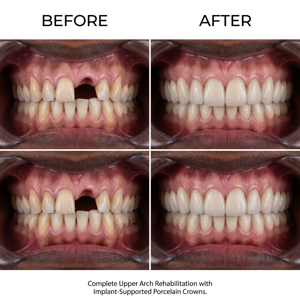 Before and After Case 7: All-on-6 Full-Arch Reconstruction on 6 Implants