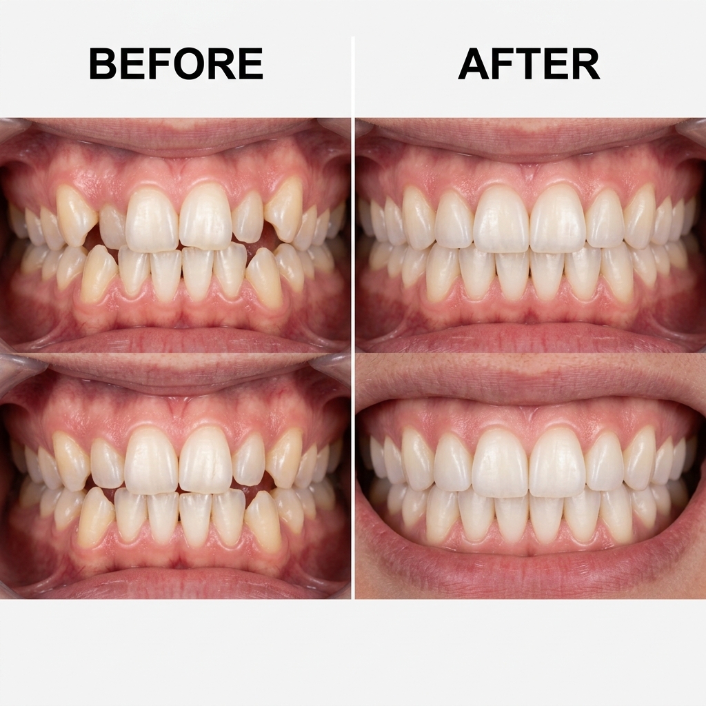 Before and After Invisalign clear aligner orthodontic treatment by Dr. Cuong