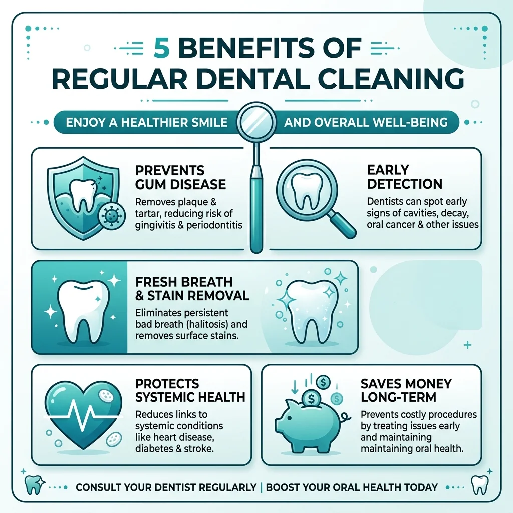 Benefits of professional dental cleaning — prevention, early detection, fresh breath, systemic health