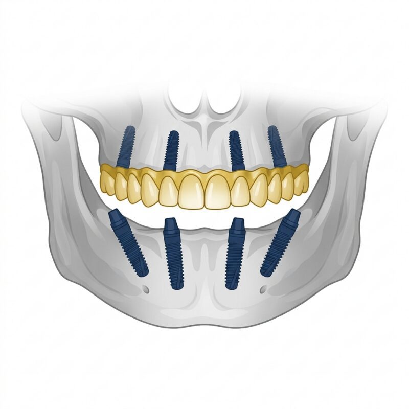 Full-arch All-on-4 implant bridge illustration