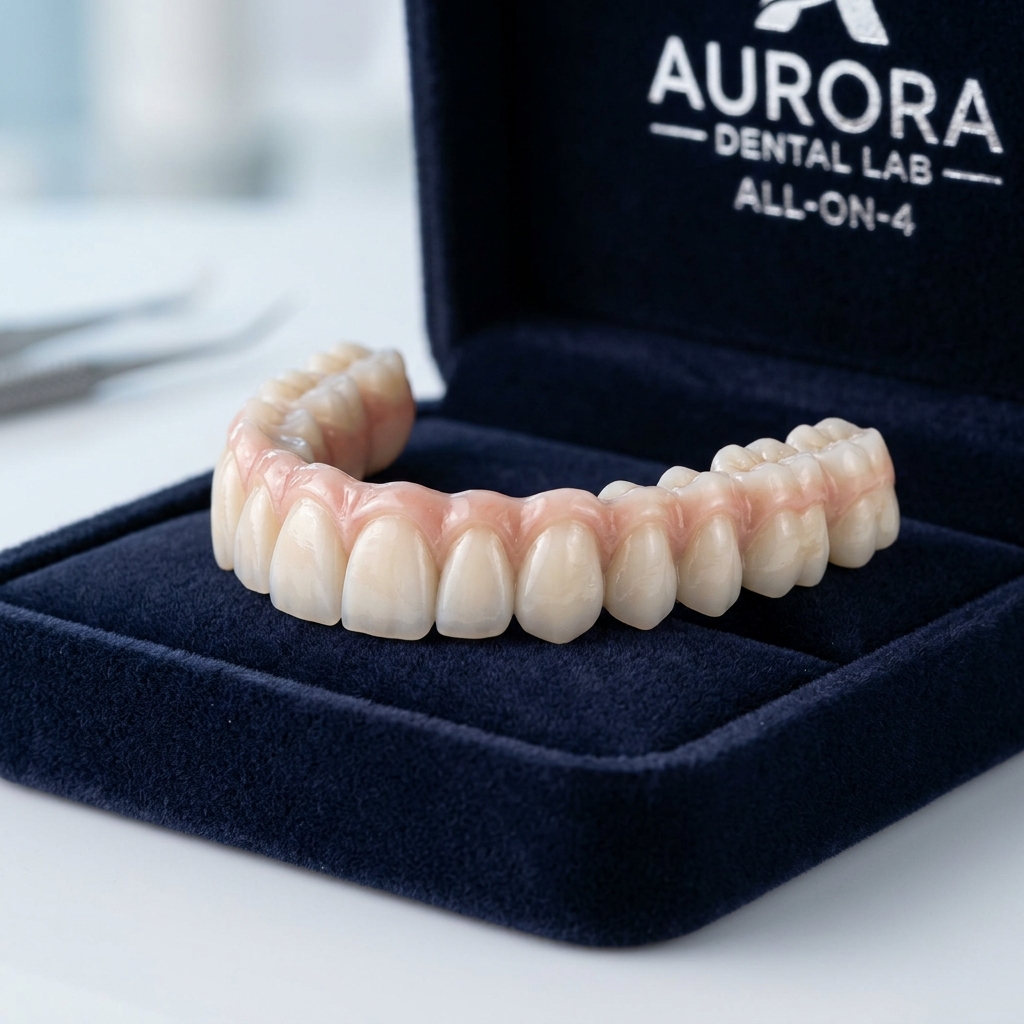 Premium monolithic zirconia full-arch dental bridge for All-on-4 implants — natural-looking and extremely durable