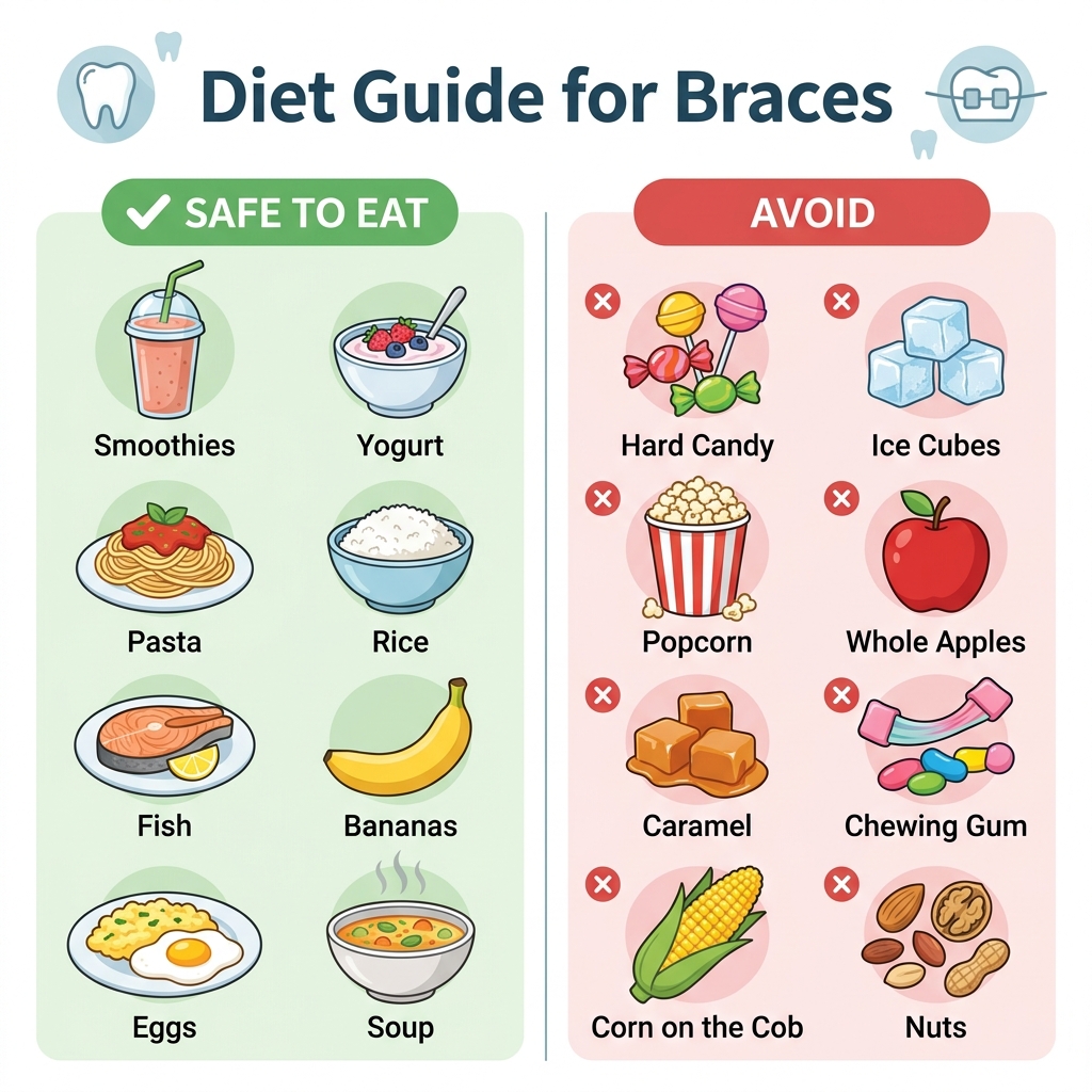 Foods safe and unsafe to eat with dental braces