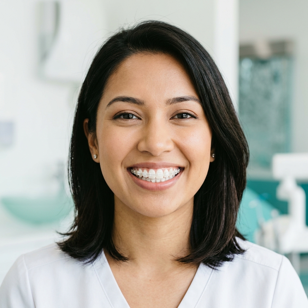 Patient with ceramic braces smiling at HCMC Dental Clinic