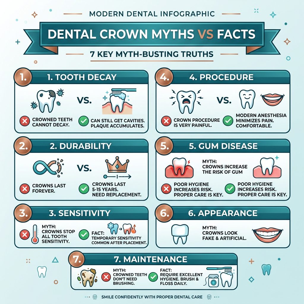 Dental crown myths vs facts infographic
