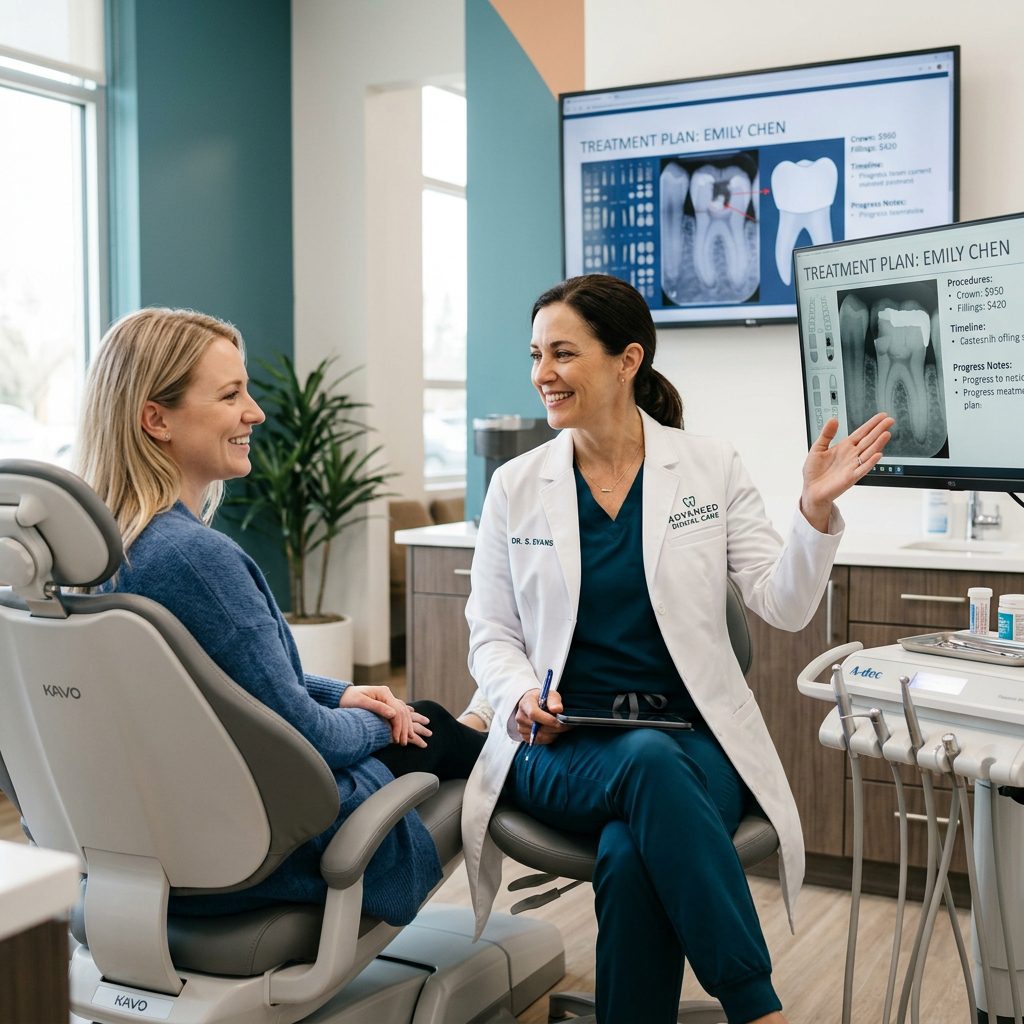 Dr. Cuong consulting patient about crown treatment plan