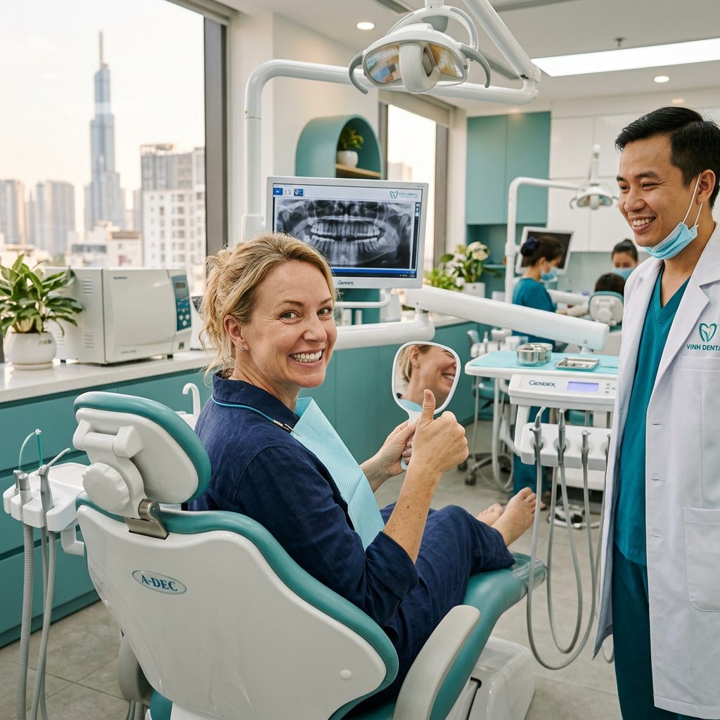 International patient happy after dental crown treatment in Ho Chi Minh City