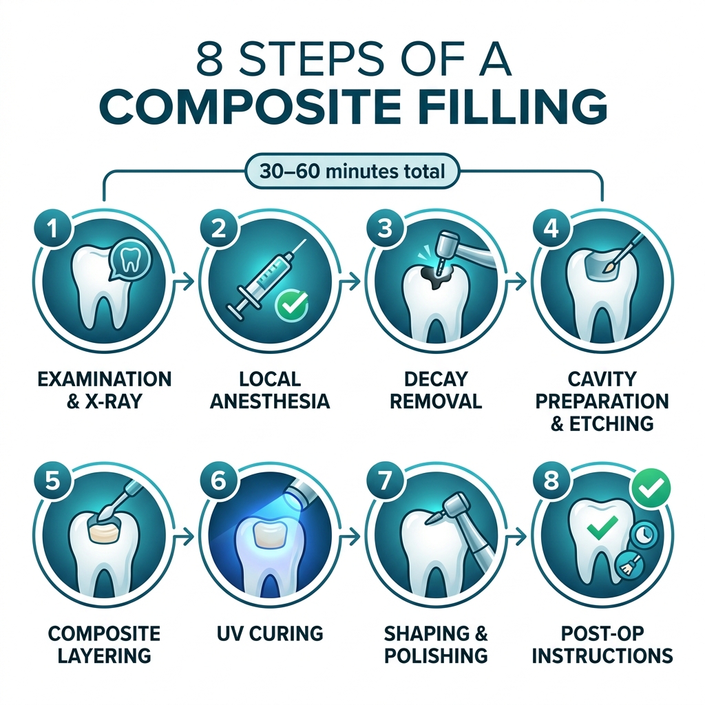 8 steps of composite filling procedure at HCMC Dental — Dr. Cuong