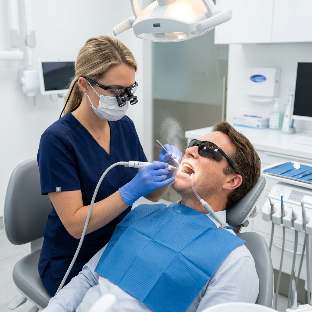 Professional teeth scaling and polishing for adults in District 1 dental clinic