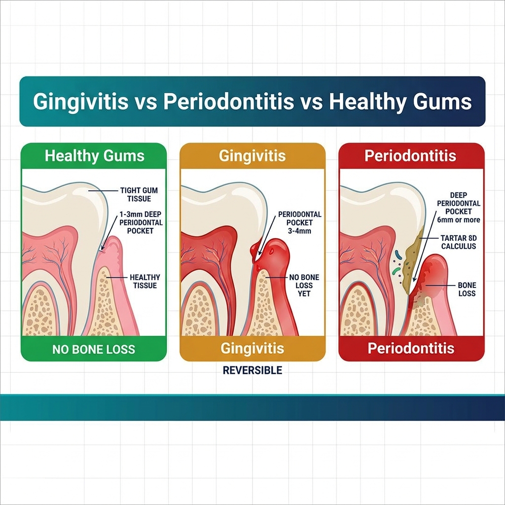 Infographic comparing gingivitis vs periodontitis stages of gum disease