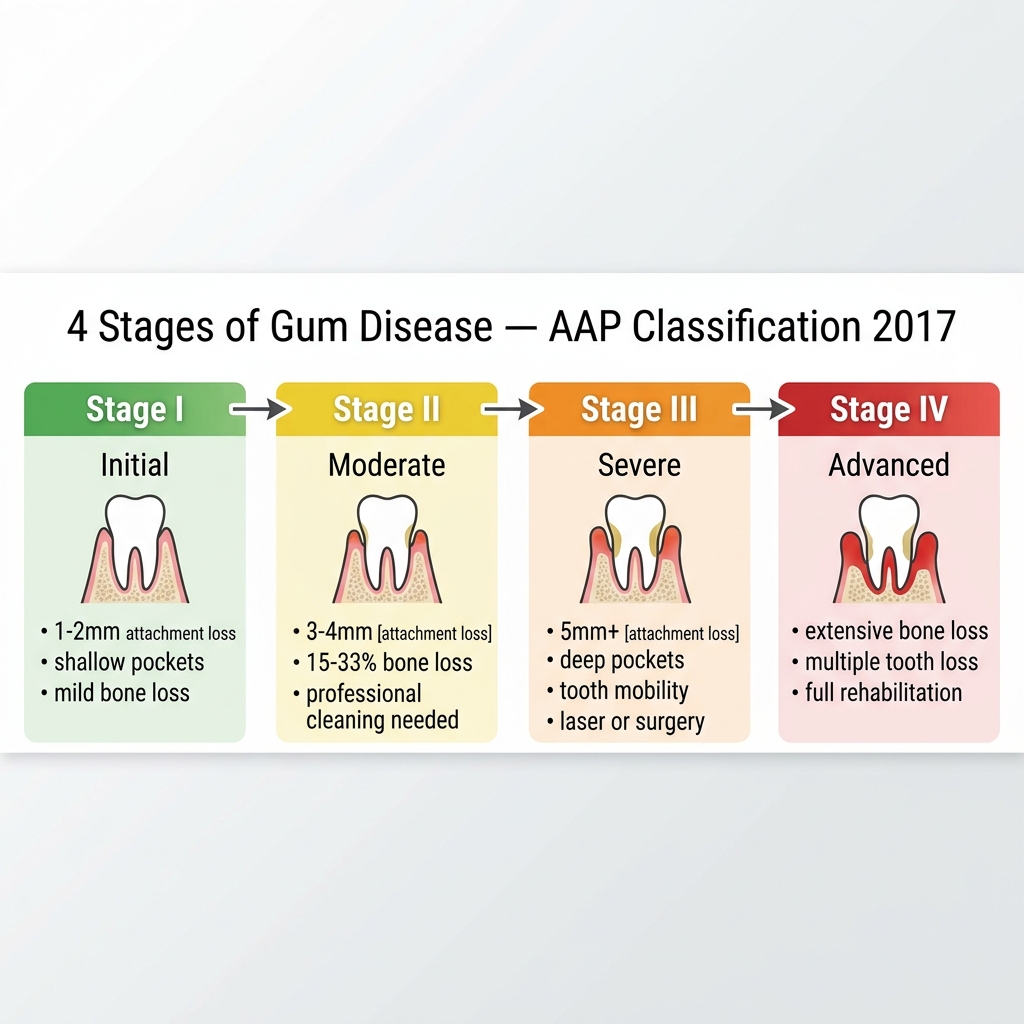 4 stages of periodontal disease classification infographic AAP 2018