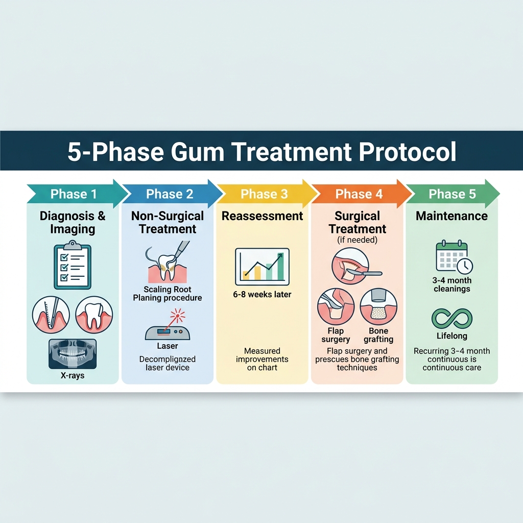 Periodontal treatment protocol pathway flowchart infographic