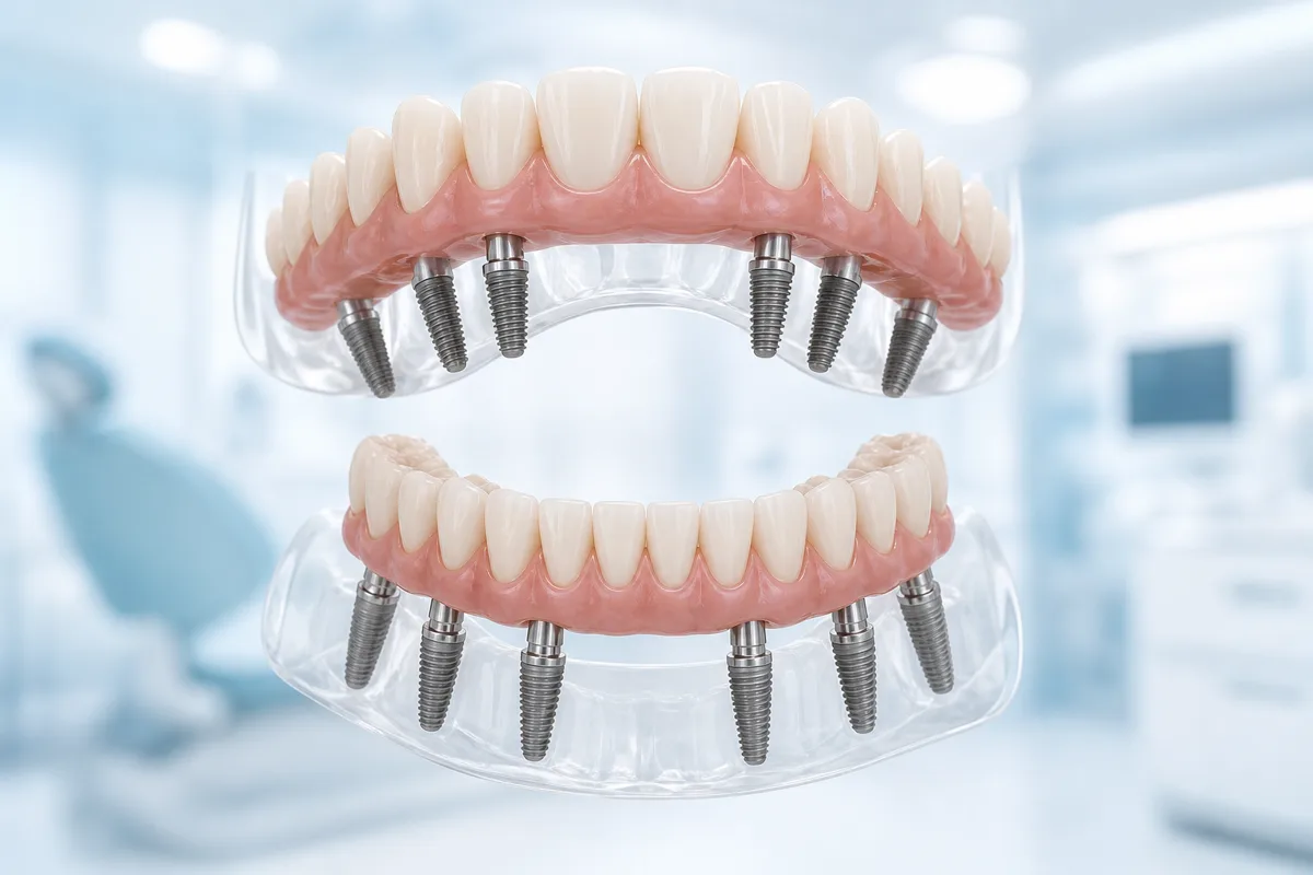 All-on-6 full-arch dental implant restoration illustration