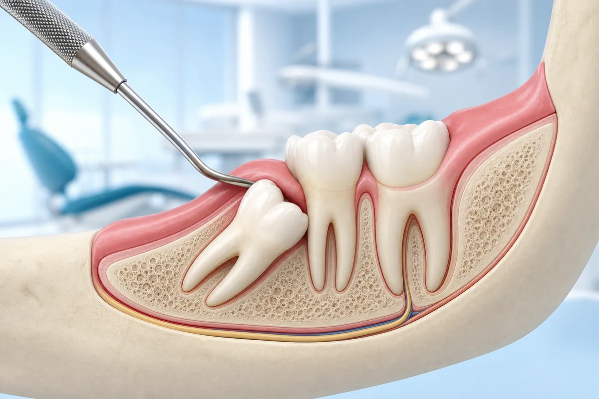 Impacted wisdom tooth extraction illustration