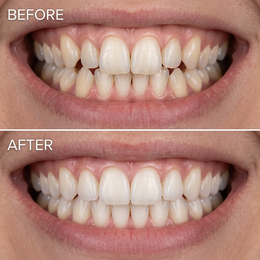 Before and after teeth straightening for crowding