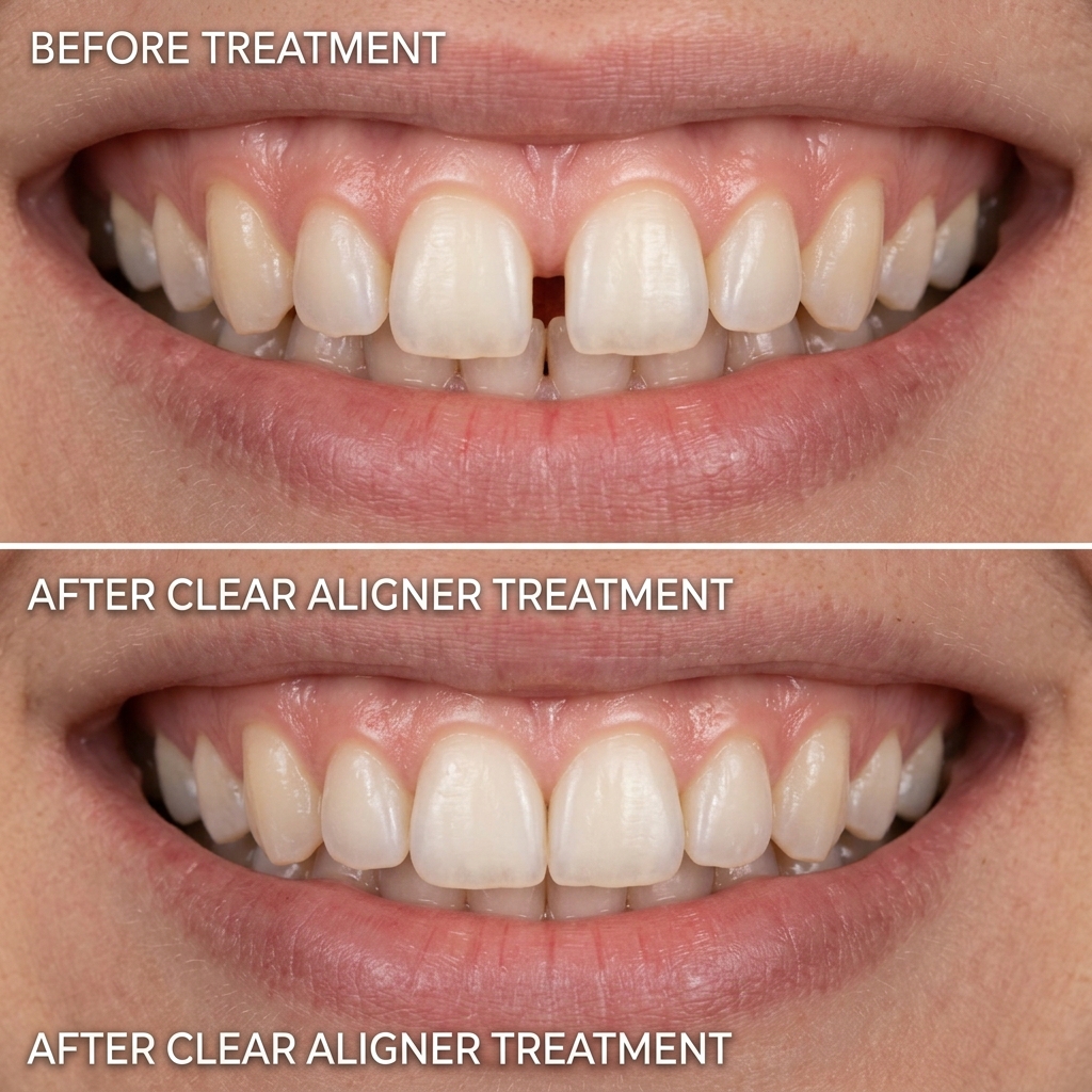 Before and after diastema gap closure with Invisalign
