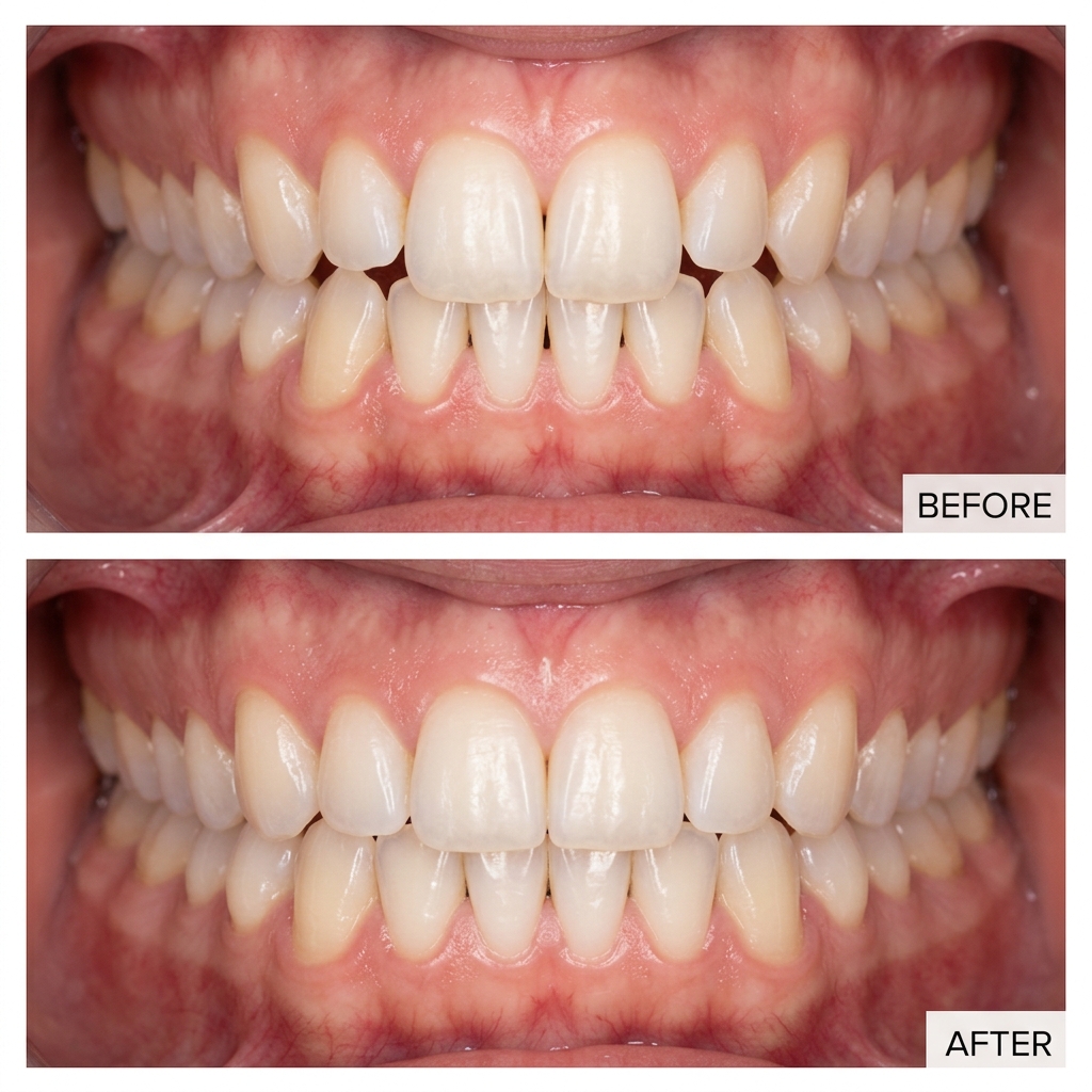 Before and after overbite correction with Invisalign