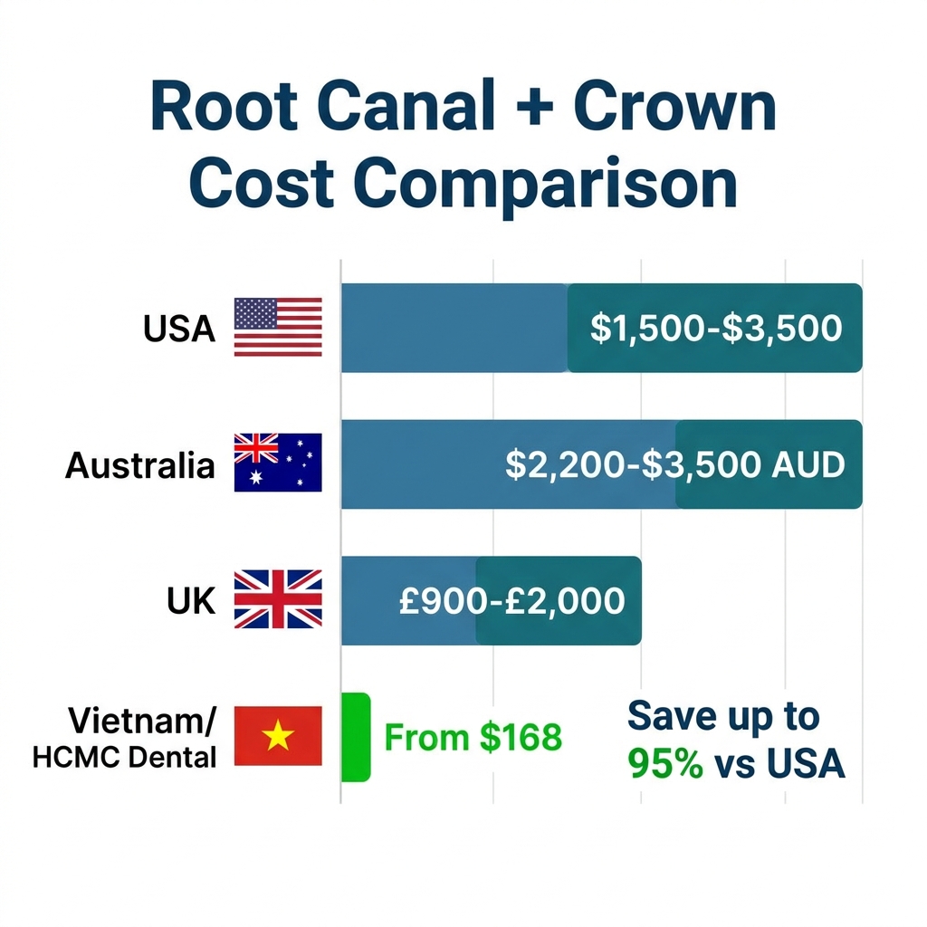 Root canal and crown cost comparison: Vietnam vs USA, Australia, UK