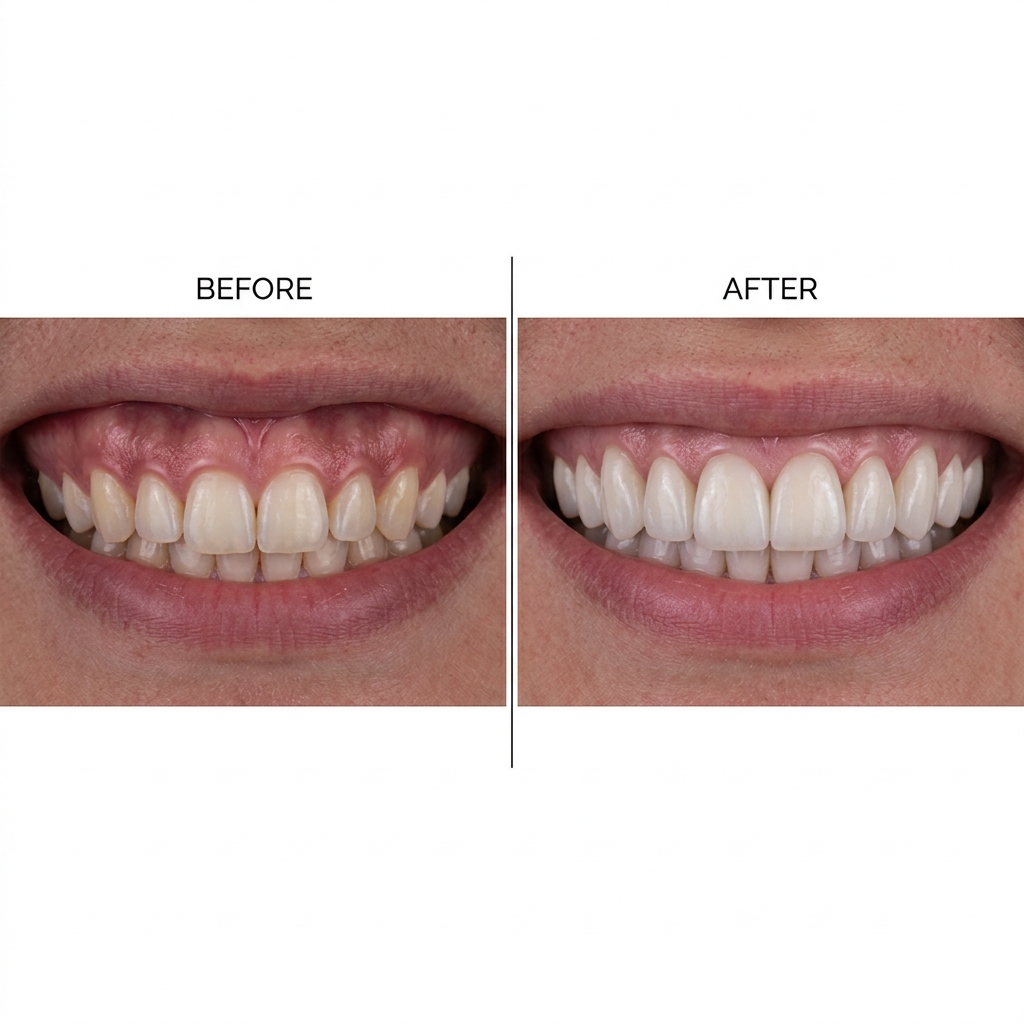 Gummy smile correction with laser gum contouring and veneers