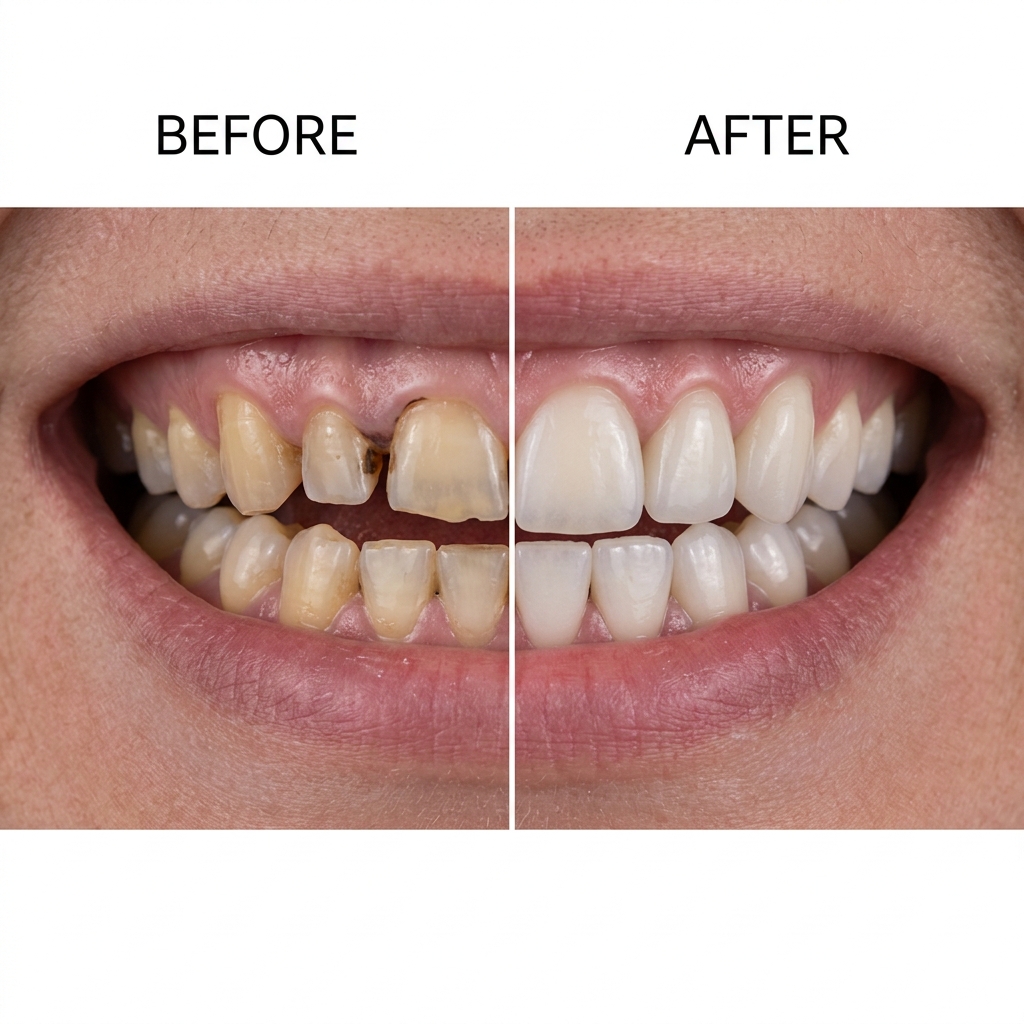 Worn teeth bruxism smile makeover - porcelain veneers restoration