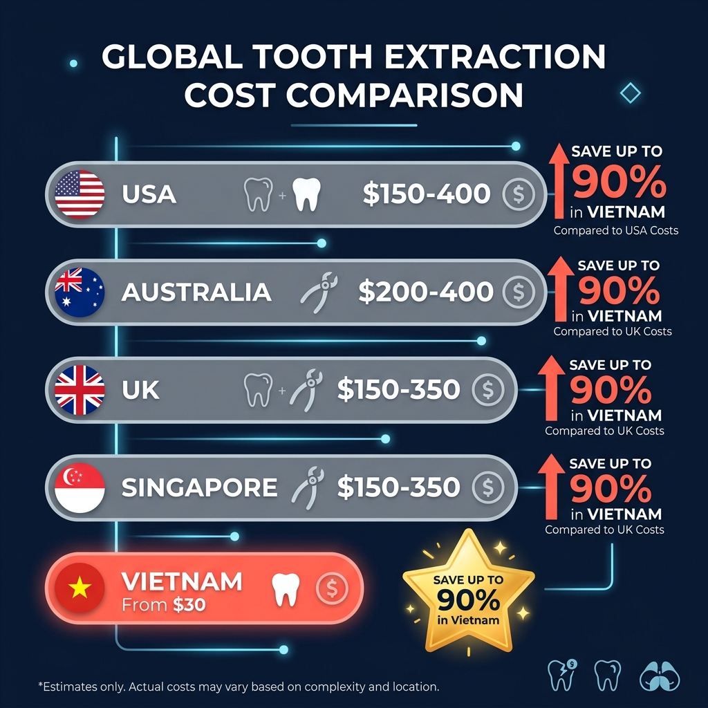 Tooth extraction cost comparison Vietnam vs USA UK Australia — HCMC Dental