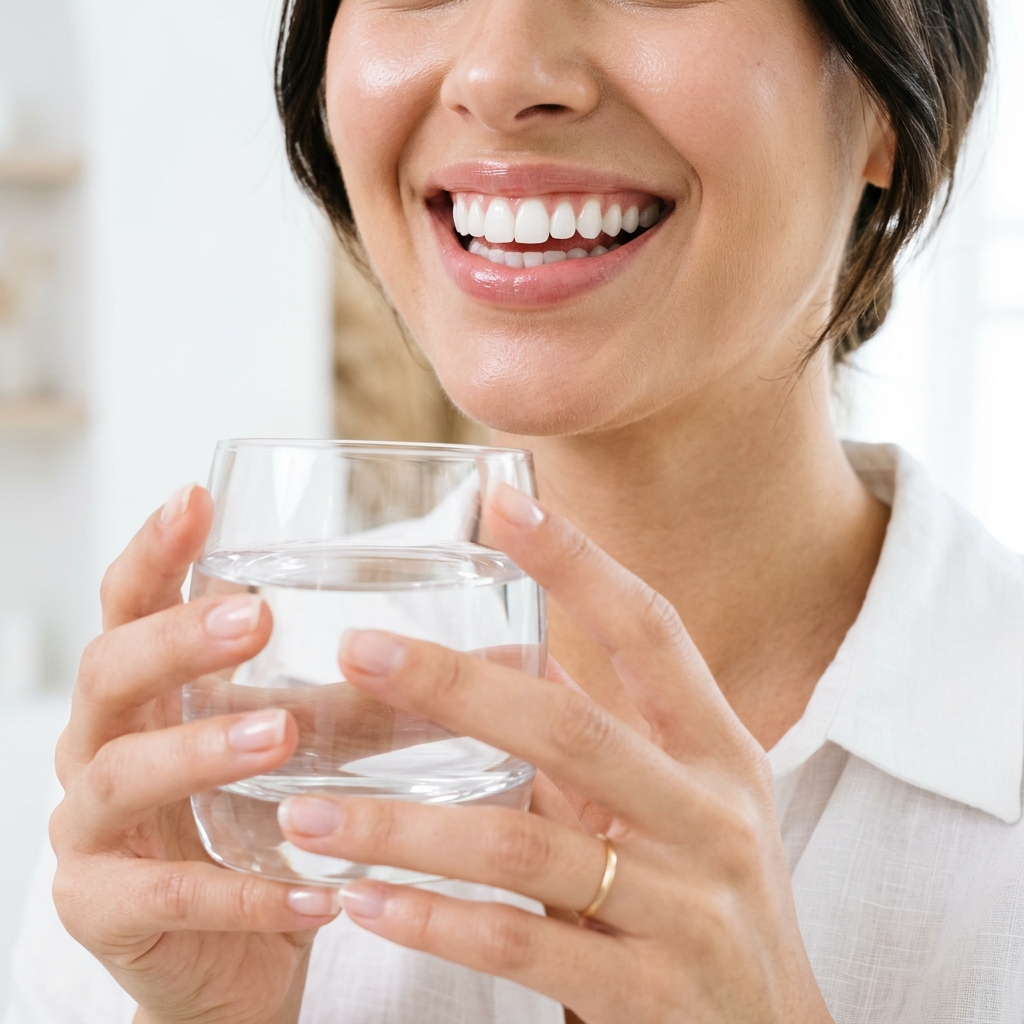 Patient with perfect white smile after a combo treatment