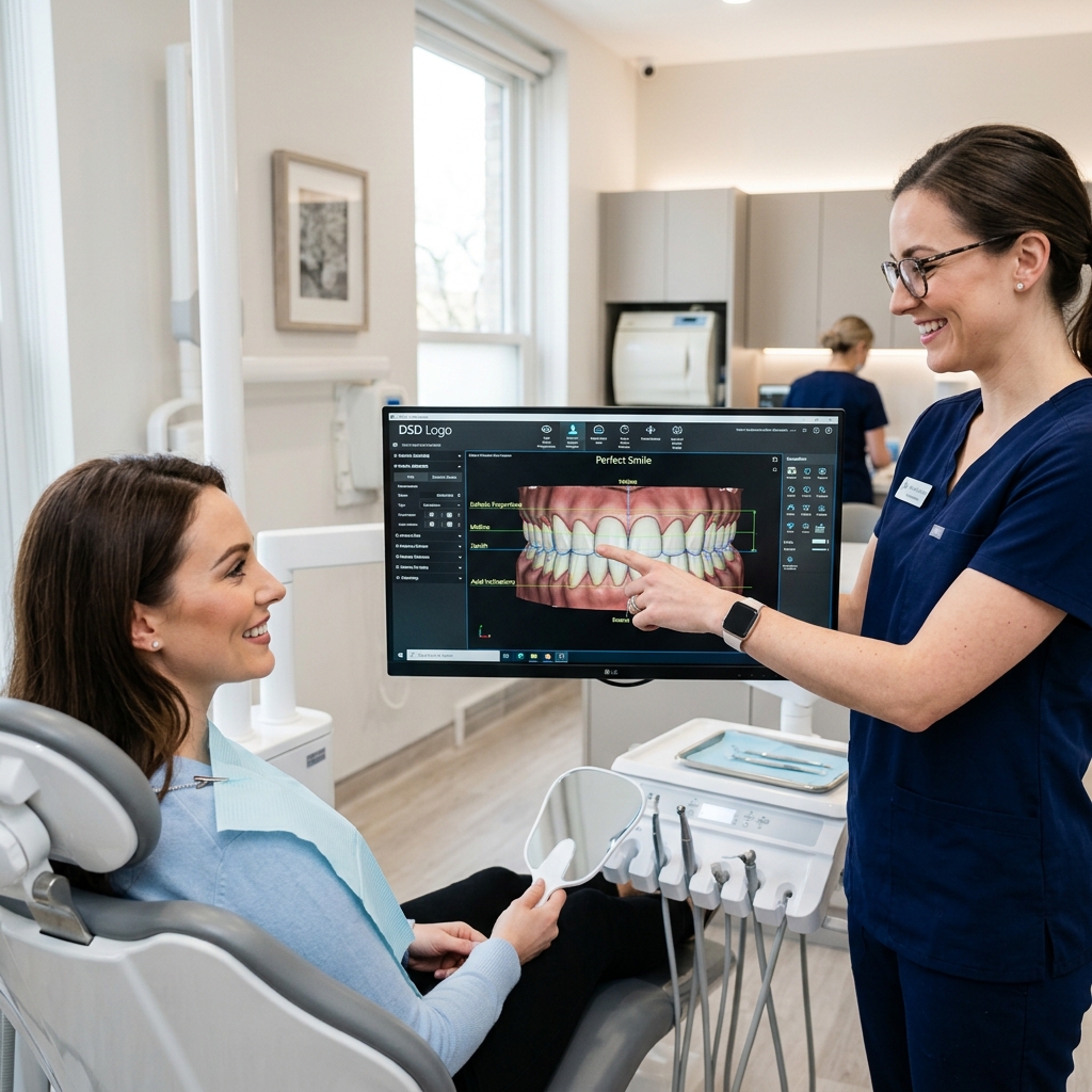 Dr. Cuong using Digital Smile Design software to plan veneer placement