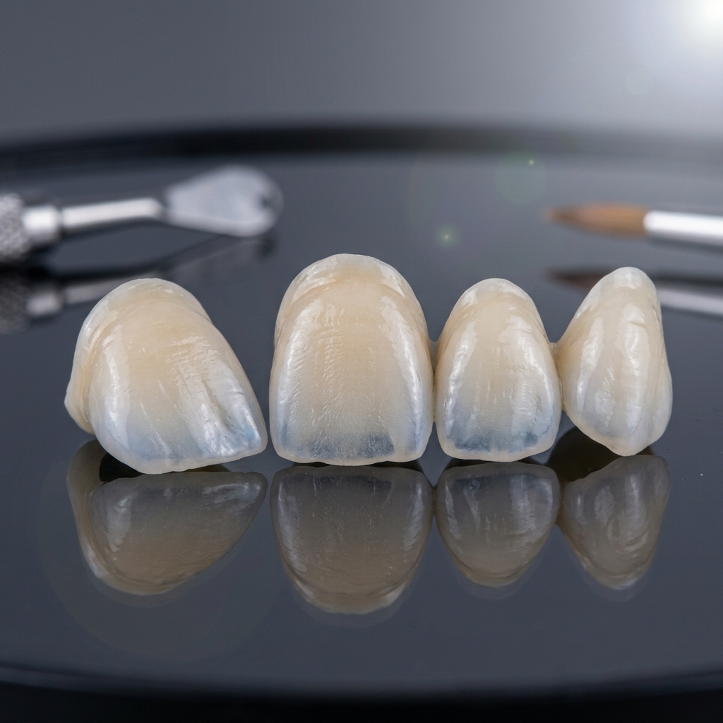 Close-up of E.max porcelain veneers showing natural translucency