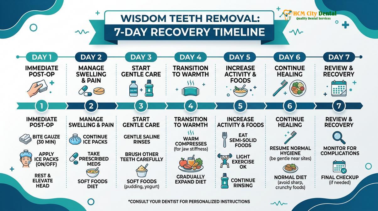 Summary diagram of all 4 wisdom teeth removed at once