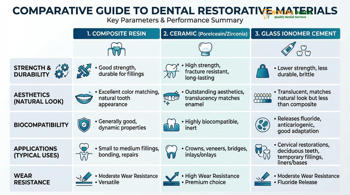 Summary diagram of alternatives to amalgam fillings