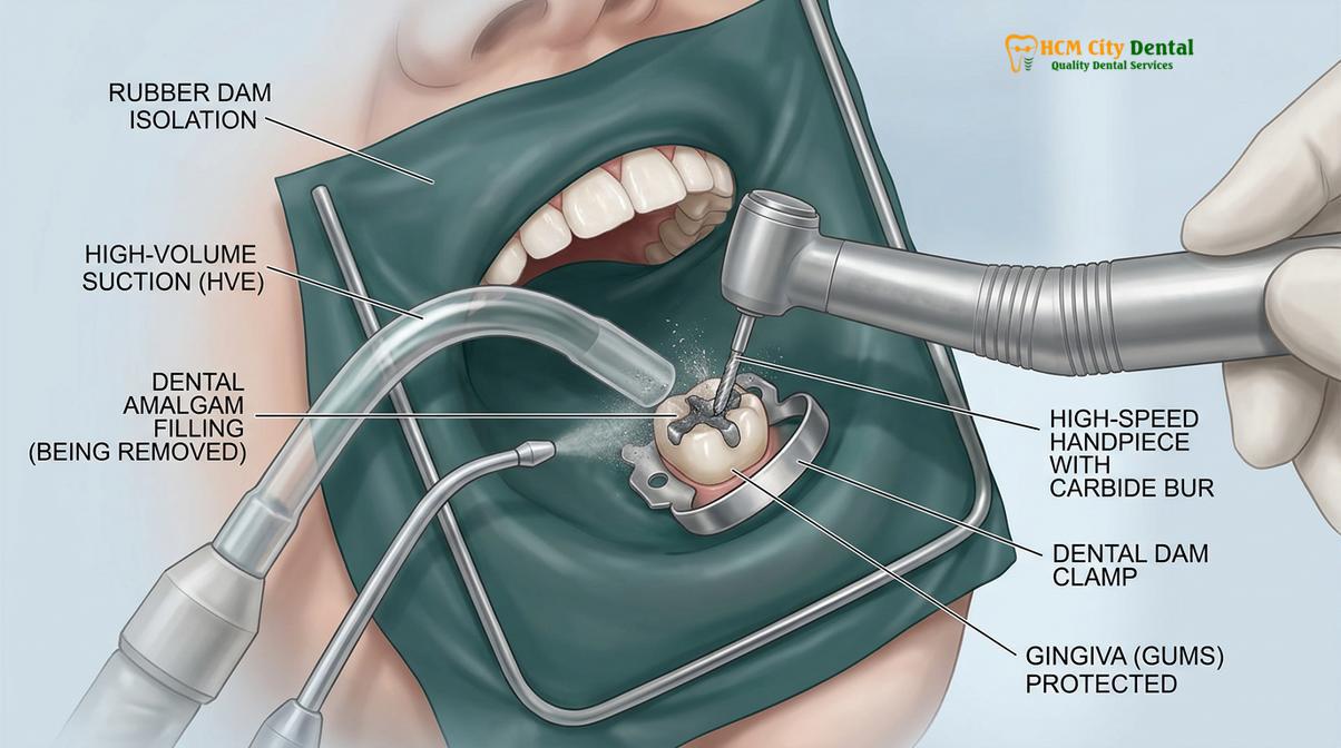 Clinical photography related to remove silver fillings safely child