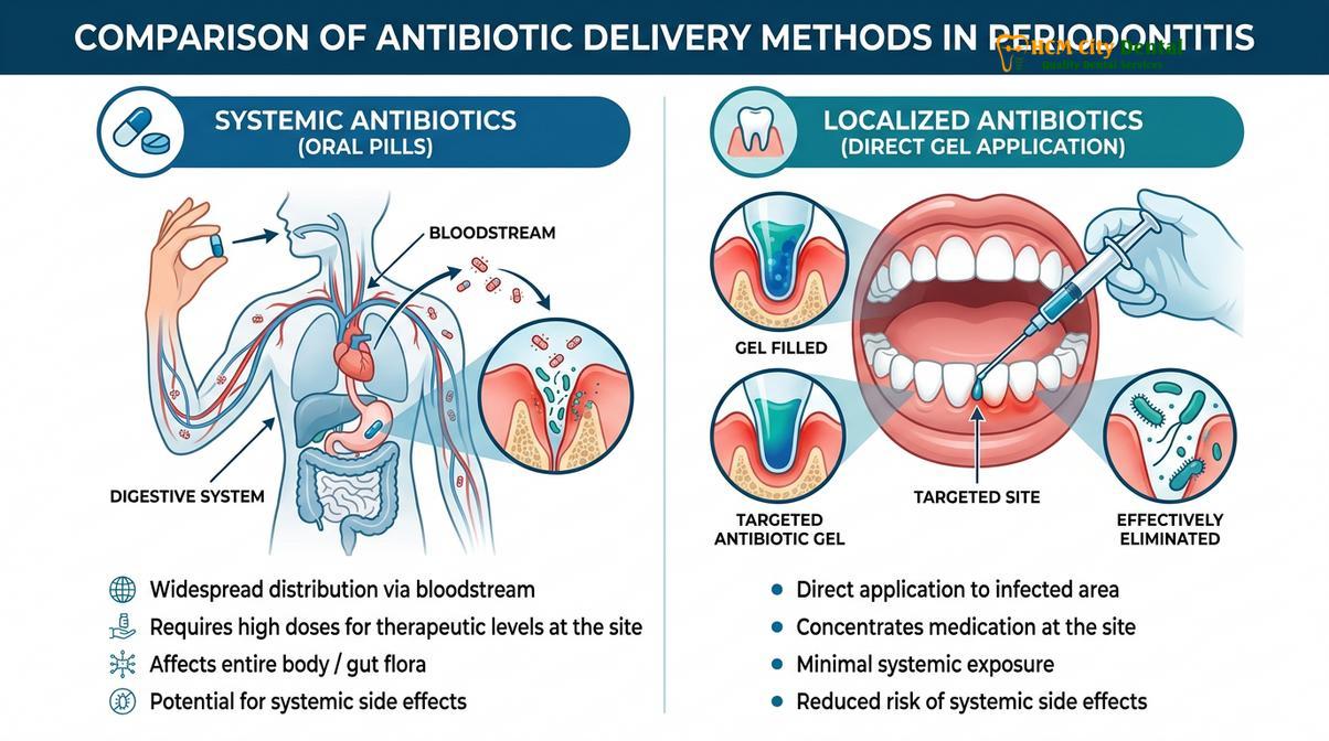 Summary diagram of antibiotics gum disease