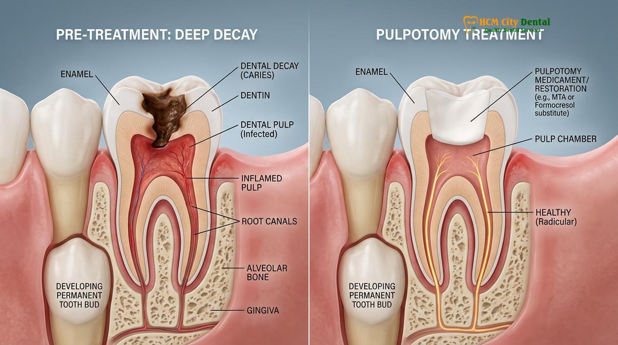Clinical photography related to pulpotomy pain kids
