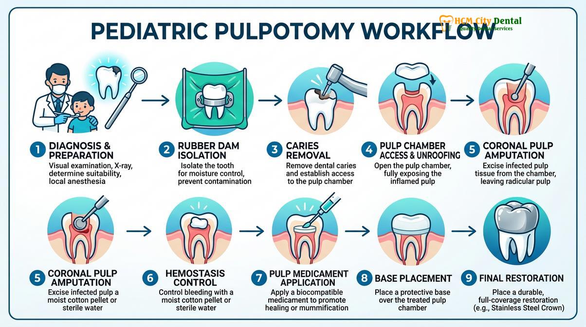 Summary diagram of pulpotomy pain kids