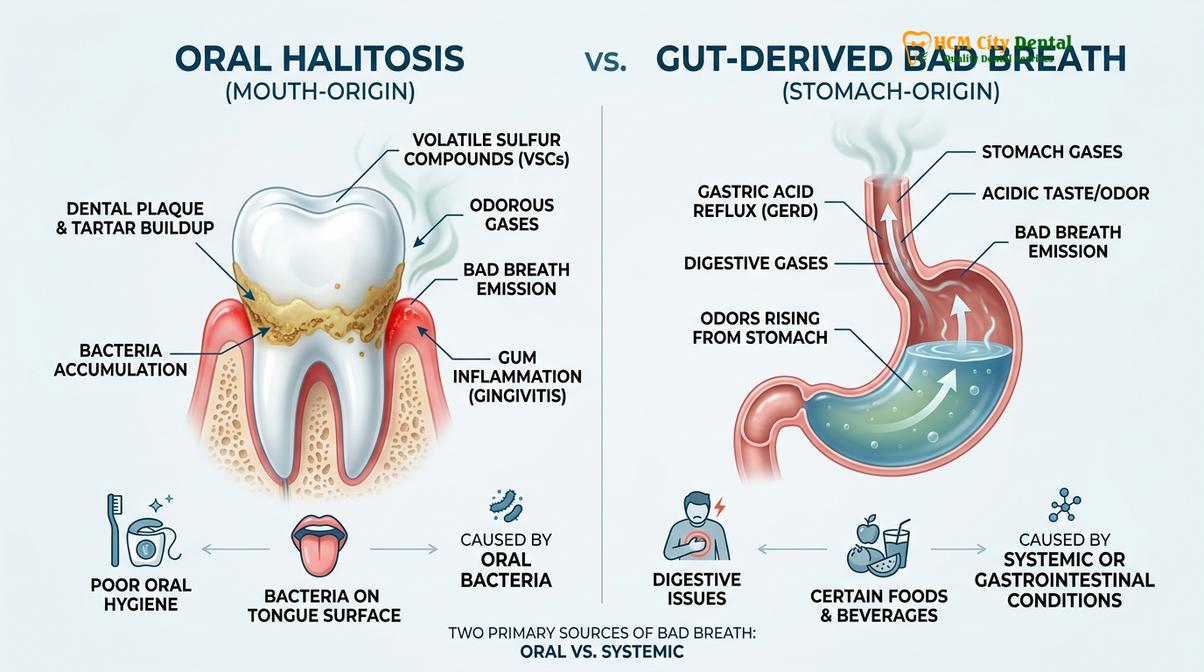 Summary diagram of bad breath from stomach