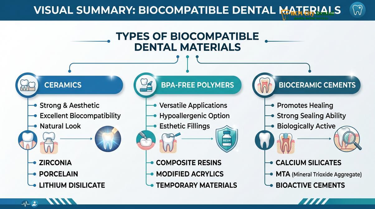 Summary diagram of biocompatible dental materials
