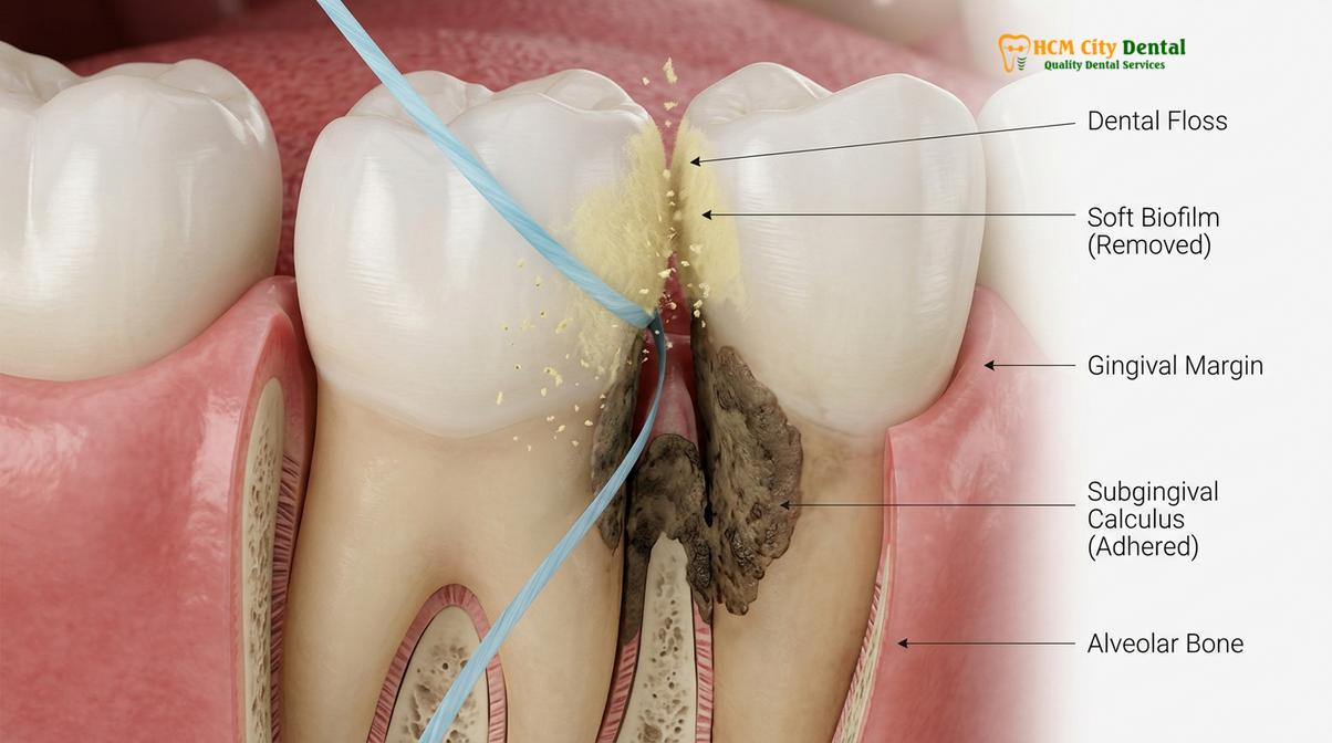 Clinical photography related to bleeding gums during flossing