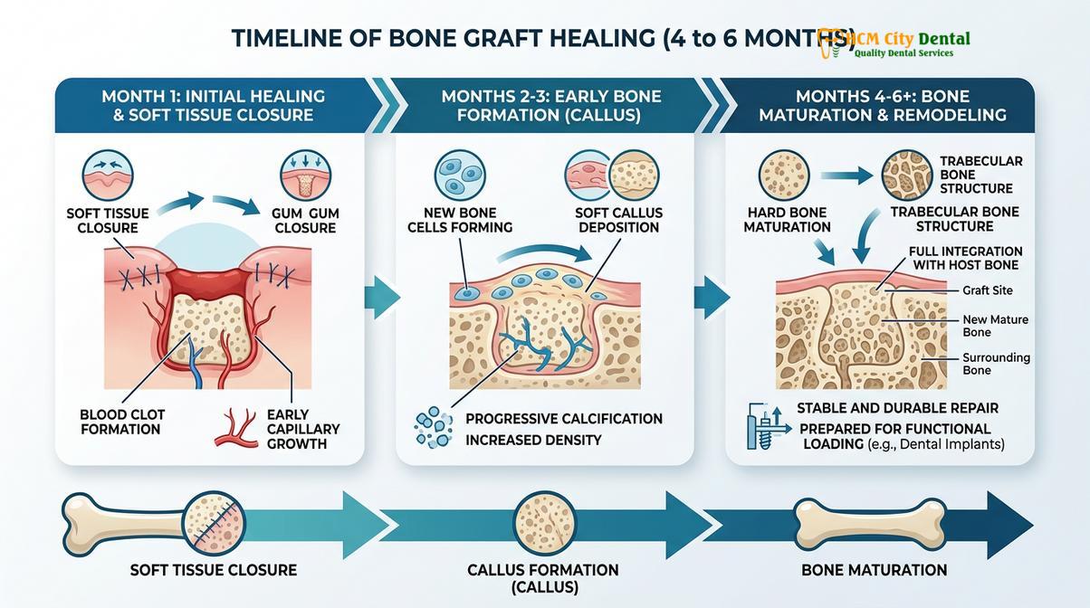 Summary diagram of bone grafting recovery timeline dental implant