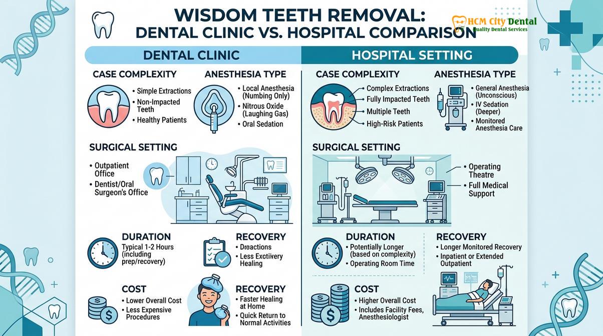 Summary diagram of wisdom teeth removal hospital or dentist