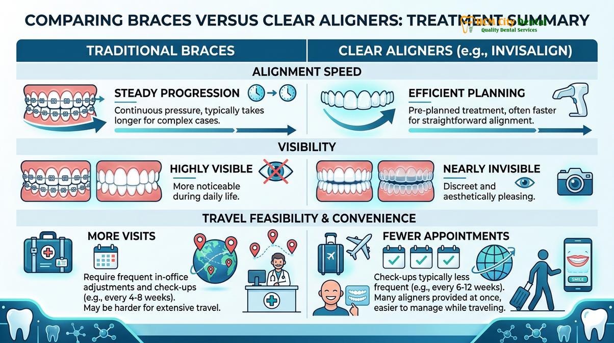 Summary diagram of Braces vs Invisalign Dental Tourist Decisions