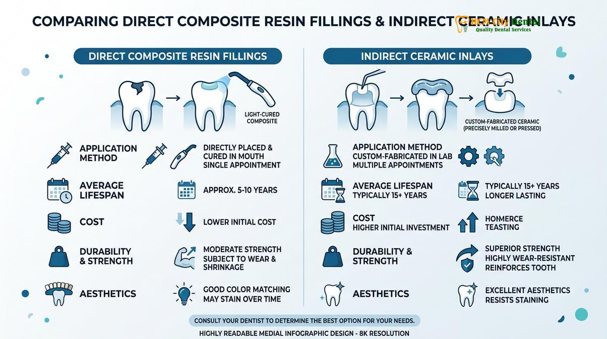 Summary diagram of Composite vs Ceramic Filling Which Lasts Longer