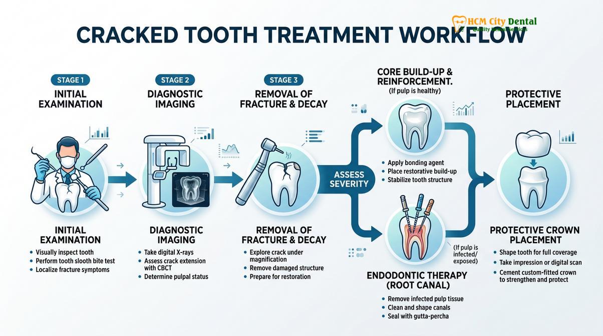 Summary diagram of cracked tooth pain when biting