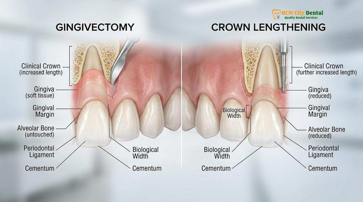 Clinical photography related to Crown Lengthening vs Gingivectomy
