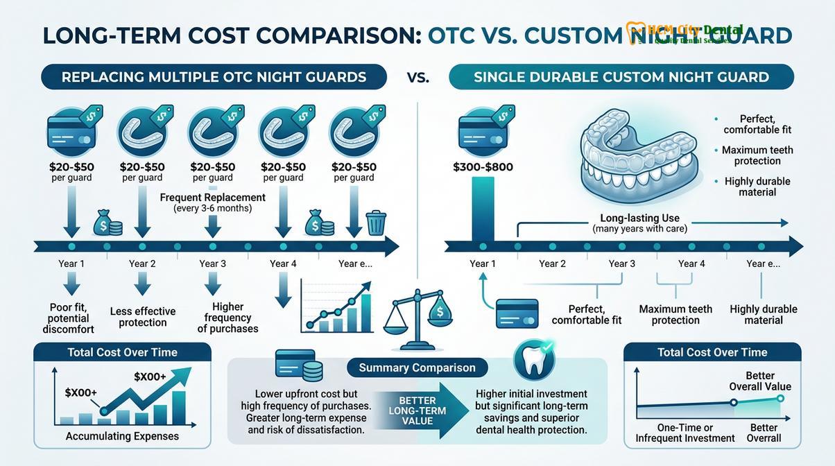 Summary diagram of custom vs store bought night guard